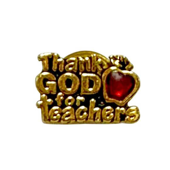 Thank God for‎ Teachers Pin Brooch Apple Red Gold Tone Lapel Religious - Picture 1 of 9